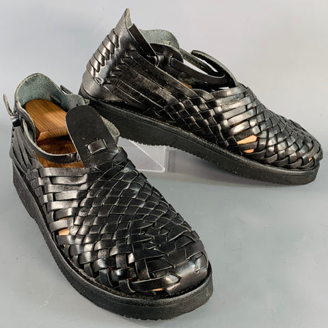 YUKETEN Size 9 Cruz Black Woven Leather Huarache Loafers