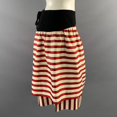 FENDI Size S Cream Red & Black Cotton Silk Stripe A Line Knee Length Skirt