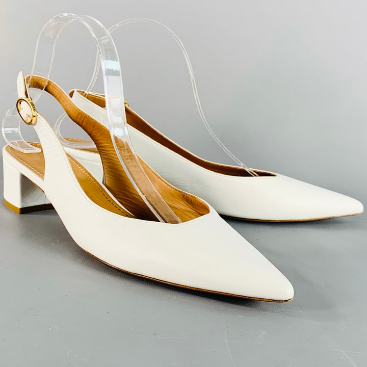 MANSUR GAVRIEL Size 10.5 White Leather Slingback Chunky Heel Pumps