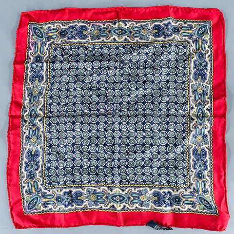 POLO by RALPH LAUREN Navy Green Abstract Floral Silk Pocket Square