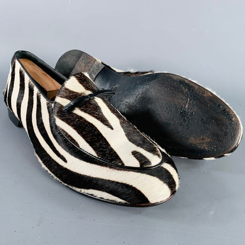 WALL+WATER Size 11.5 Brown Cream Zebra Print Calf Hair Slip On Loafers