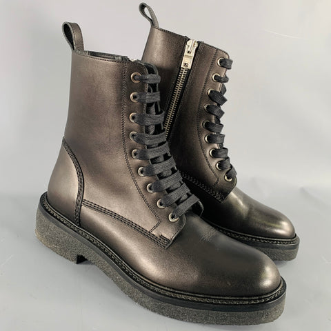 AMIRI Size 9 Black Shimmery Leather Lace-Up Boots