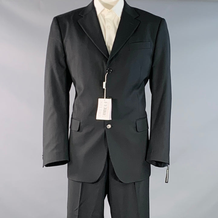 GIANFRANCO FERRE Size 48 Regular Black Virgin Wool Notch Lapel Suit
