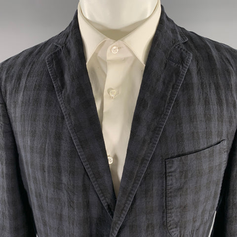 MASSIMO ALBA Chest Size 42 Navy Black Checkered Linen Notch Lapel Sport Coat