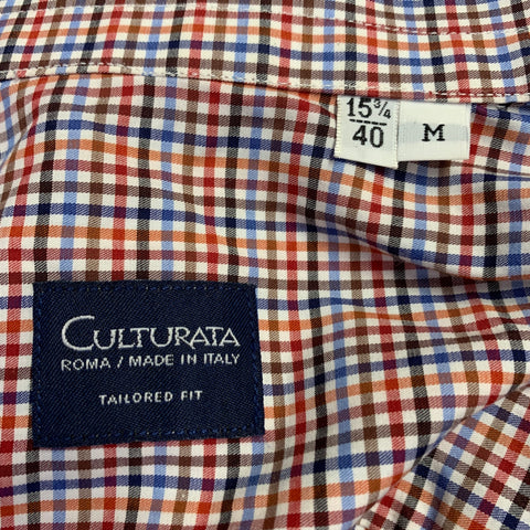 CULTURATA Size M Red Blue White Plaid Cotton Long Sleeve Shirt