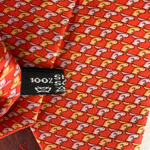 SALVATORE FERRAGAMO Red ORANGE LILAC Rabbits Silk Tie