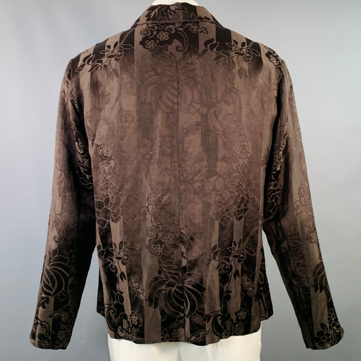 HAIDER ACKERMANN Size L Brown Jacquard Linen Silk One Pocket Long Sleeve Shirt