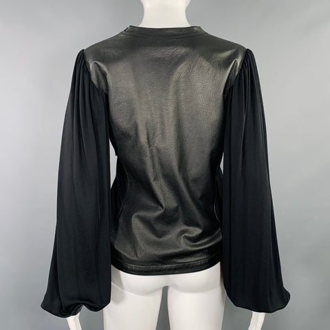EMMA COOK Size 8 Black Leather Viscose Blend Long Sleeve Dress Top