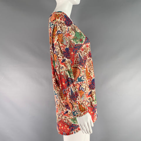 ETRO Size L Multi-Color Viscose Elastane Print V-Neck Casual Top