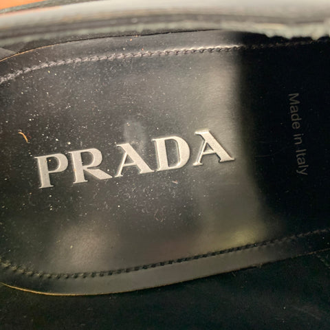 PRADA Size 13 Black Leather Derby Lace Up Shoes
