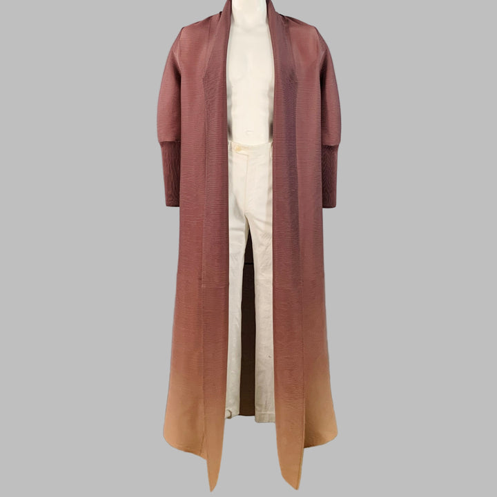 RON DAVID STUDIO Size XL Brown Tan Ombre Polyester Open Front Pleated Coat
