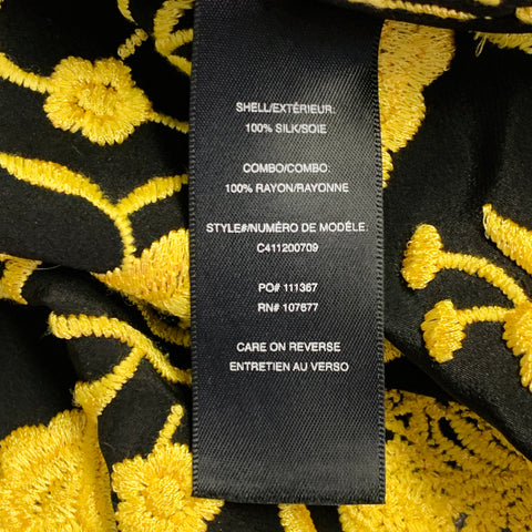 Manteau ouvert brodé en soie à franges noir et jaune ALICE + OLIVIA Taille XS/S