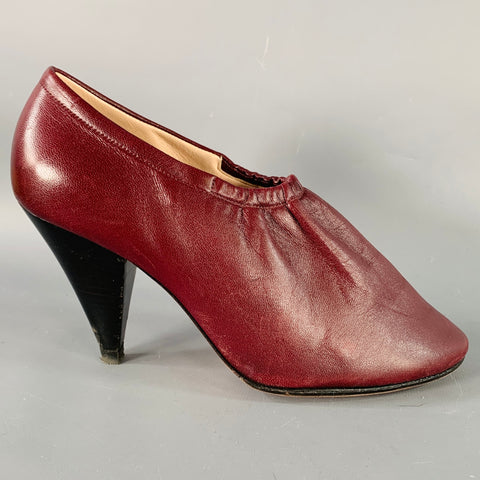CELINE Size 7 High Throat Burgundy Leather Cone Heel Pumps