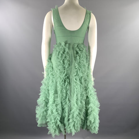 MOLLY GODDARD Size 8 Mint Nylon Tulle Scoop Neck Mid-Calf Cocktail Dress