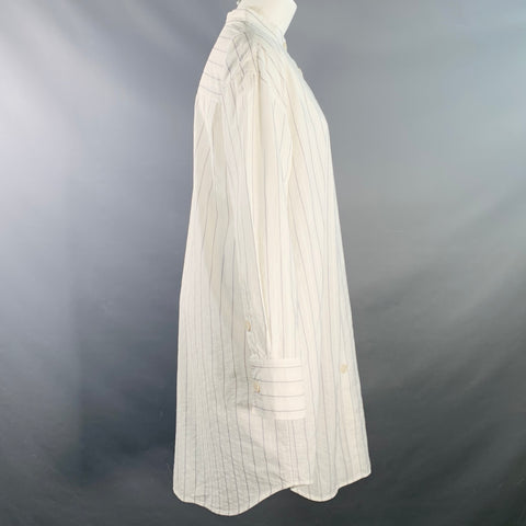 ACNE STUDIOS Size S Diede Textured White Navy Cotton Stripe Collarless Midi Dress