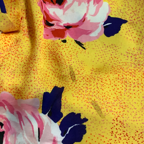 MSGM Size L Yellow Multi Color Satin Floral Button Up Shirt