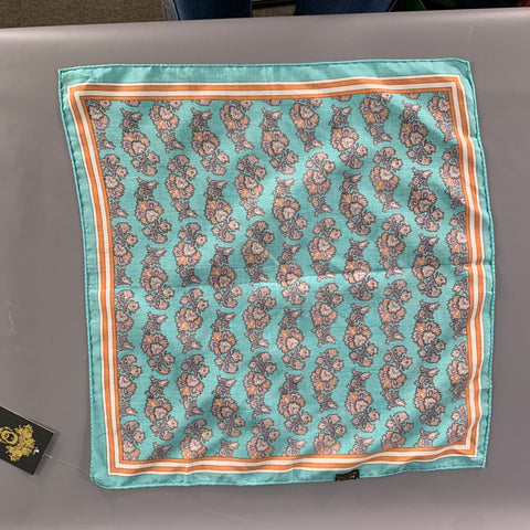 NO BRAND Teal Orange Paisley Silk Pocket Square