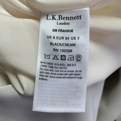 L.K.BENNETT Size 2 Beige Black Wool Silk Polka Dot A-Line Dress