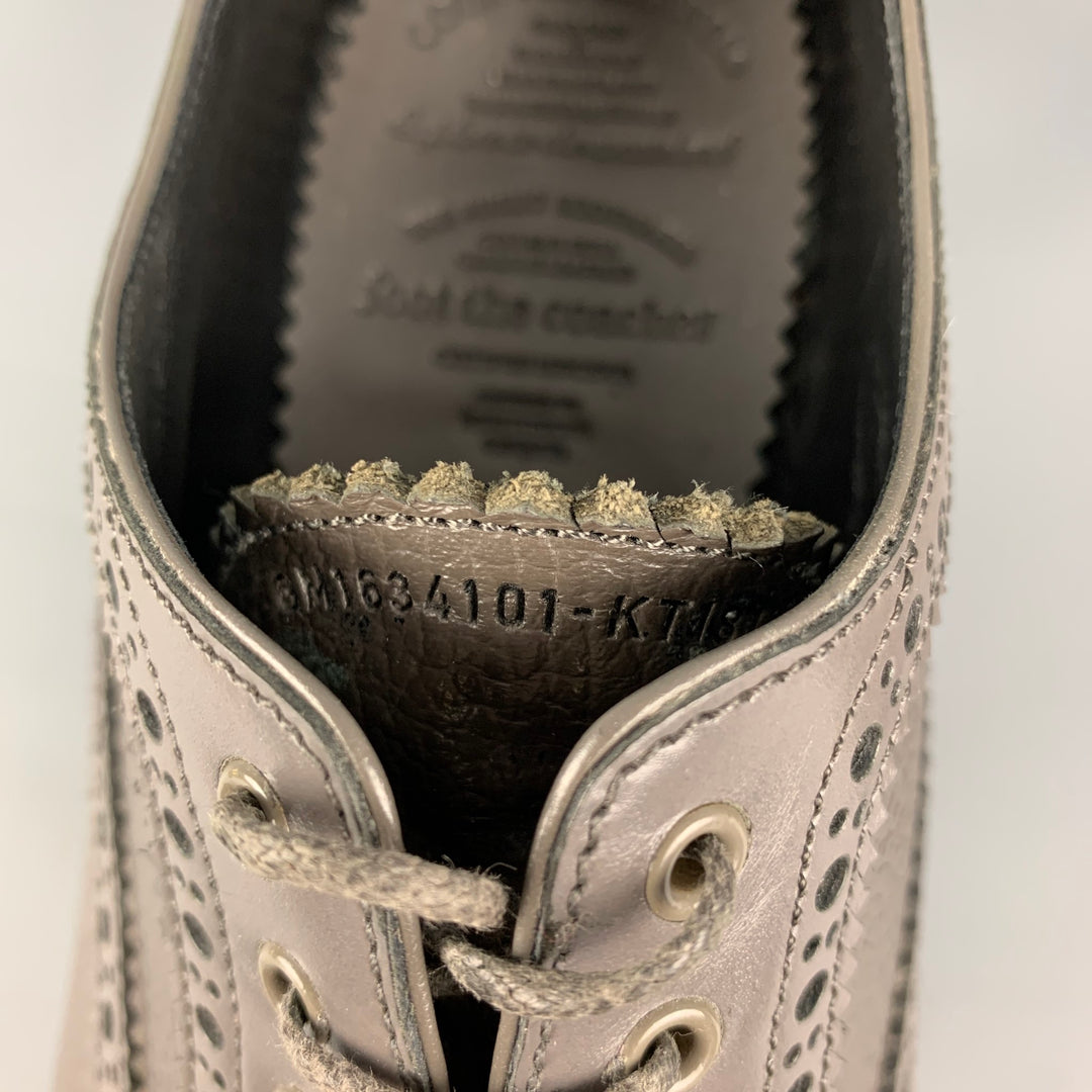 FOOT THE COACHER Size 8 Grey Perforated Leather Cap Toe Lace-Up  