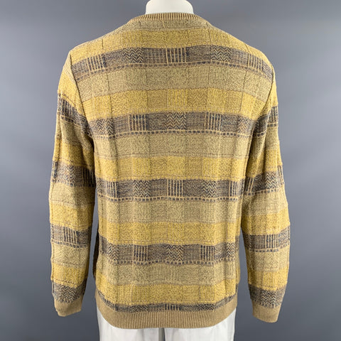 ERMENEGILDO ZEGNA Size L Yellow Brown Textured Cotton acrylic polyamide Sweater