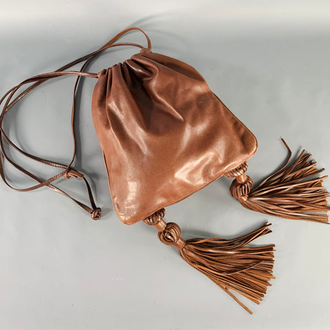 BOTTEGA VENETA Brown Leather Tassels Drawstring Crossbody Bag
