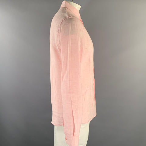 ORLEBAR BROWN Size L Pink Chambray Linen Pointed Collar Long Sleeve Shirt