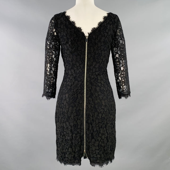 DIANE VON FURSTENBERG Size 4 Zarita Black Rayon Blend Lace Scoop Neck 3/4 Sleeves Dress