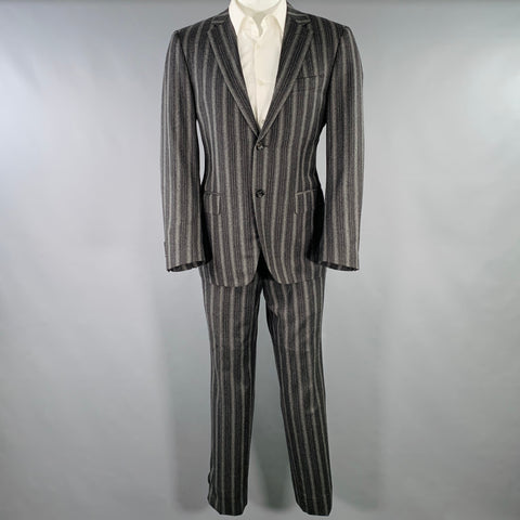 CANALI Size 40 Grey Charcoal Stripe Wool Cashmere Single Breasted Suit
