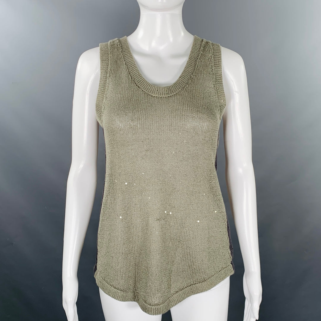 BRUNELLO CUCINELLI Size S Green Sage Linen Blend Knit Sleeveless Casual Top