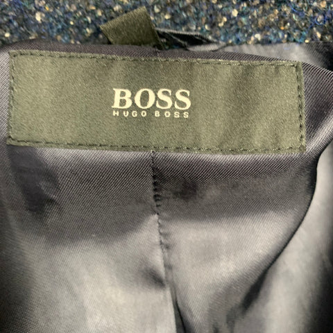 HUGO BOSS Size 42 Navy Taupe Nailhead Virgin Wool Blend Coat