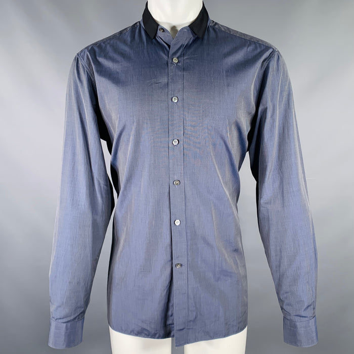 LANVIN Size M Navy Black Grid Cotton Button Up Long Sleeve Shirt