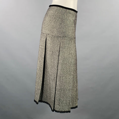 MICHAEL KORS COLLECTION Size 2 Black White Wool Silk Tweed A-Line Skirt