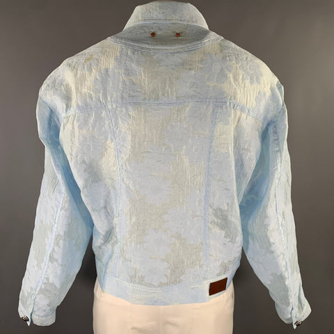ANDERSON BELL Size L Light Blue White Floral Nylon Blend Pointed Collar Jacket