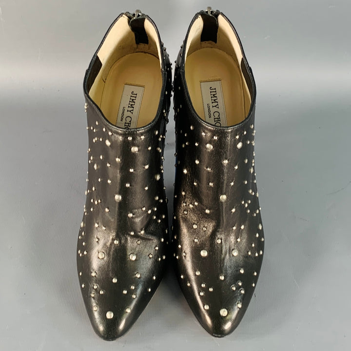 JIMMY CHOO Size 9.5 Black Studded Leather Back Zipper Stiletto Boots