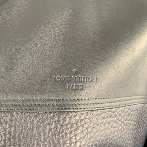 LOUIS VUITTON Size 40 Navy Textured Bull Leather Zip Up Blouson Jacket