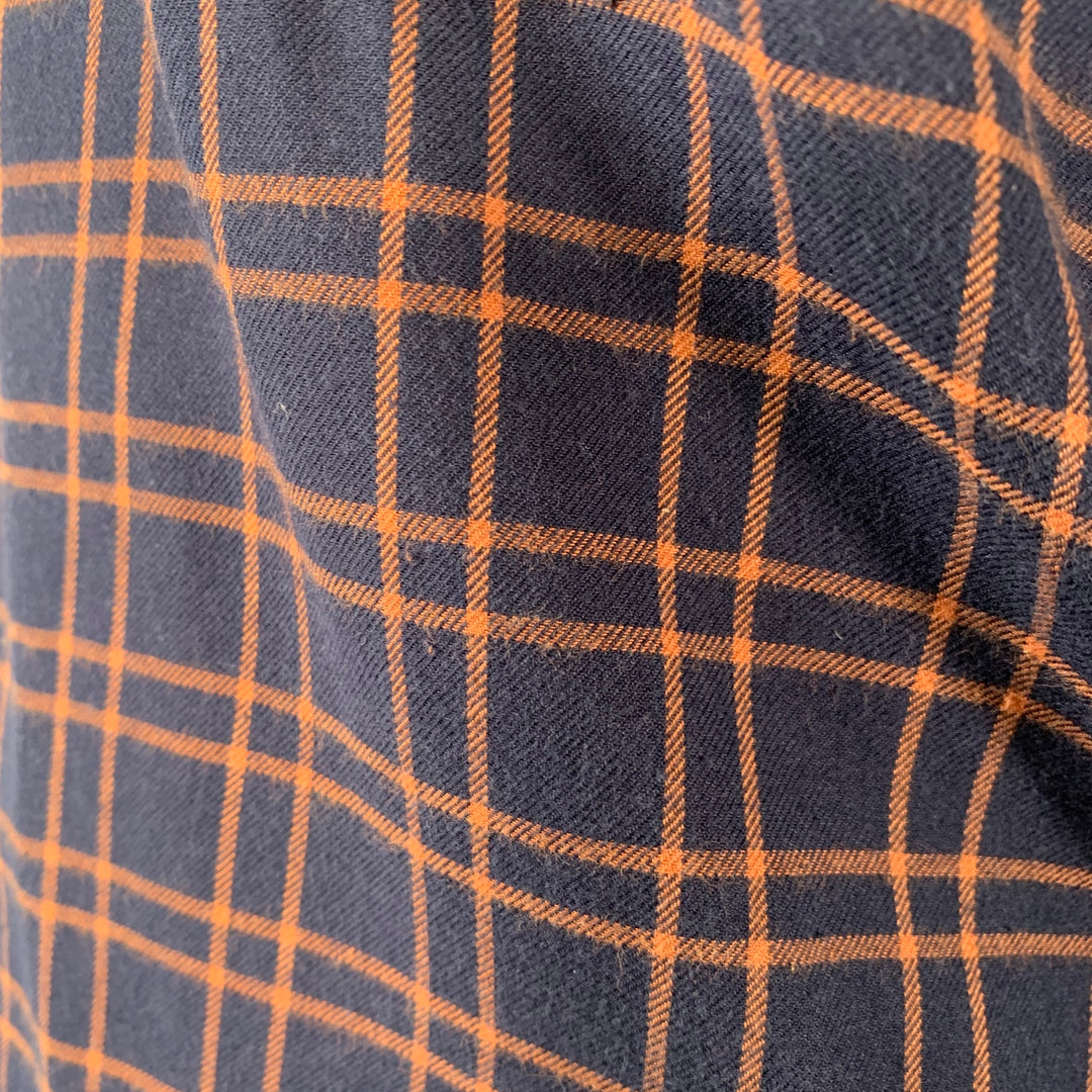 ADAM KIMMEL Size L Navy Orange Plaid Cotton Flannel Long Sleeve Shirt