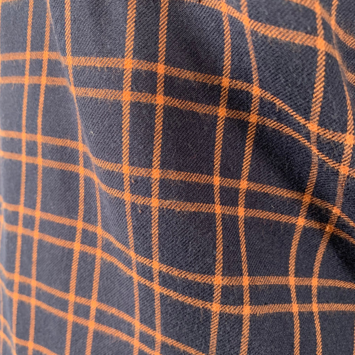ADAM KIMMEL Size L Navy Orange Plaid Cotton Flannel Long Sleeve Shirt