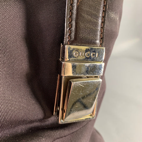 GUCCI Brown Leather Trim Nylon Weekender Bags & Leather Goods