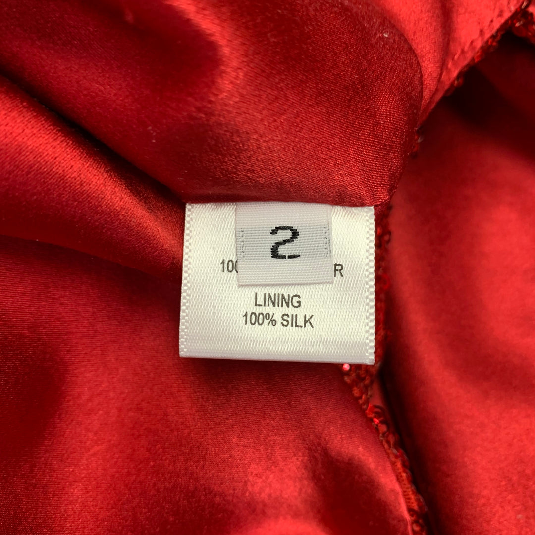 PRABAL GURUNG Size 2 Red Polyester Sequined Draped Dress Top