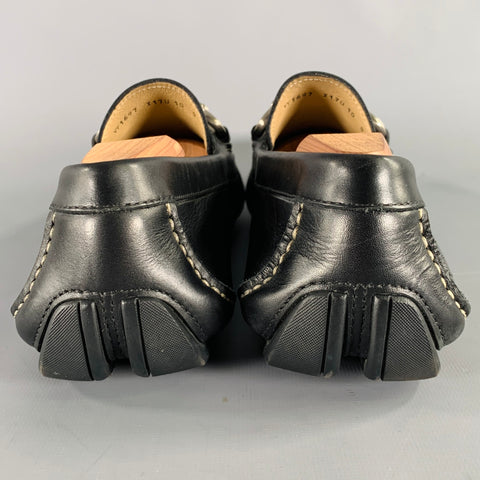 SALVATORE FERRAGAMO Size 10 -Parigi- Black Contrast Stitch Leather Drivers Loafers