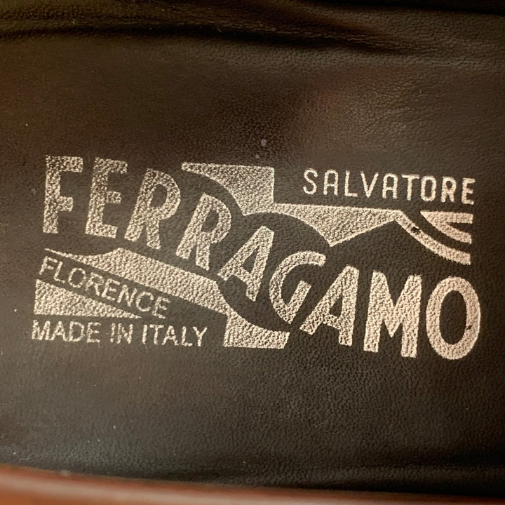 SALVATORE FERRAGAMO Size 10.5 Giant Brown Silver Leather Horsebit Loafers