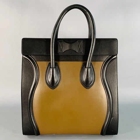 CELINE Brown Taupe Color Block Leather Tote Handbag