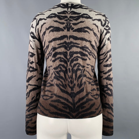 QUO-TA-TION Size M Grey Brown Cashmere Ombre Animal Print Cardigan