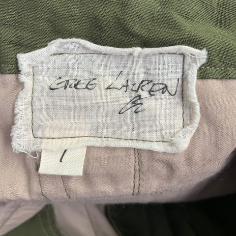 GREG LAUREN Size S Army Lounge Green Olive Patchwork Cotton Cargo Casual Pants