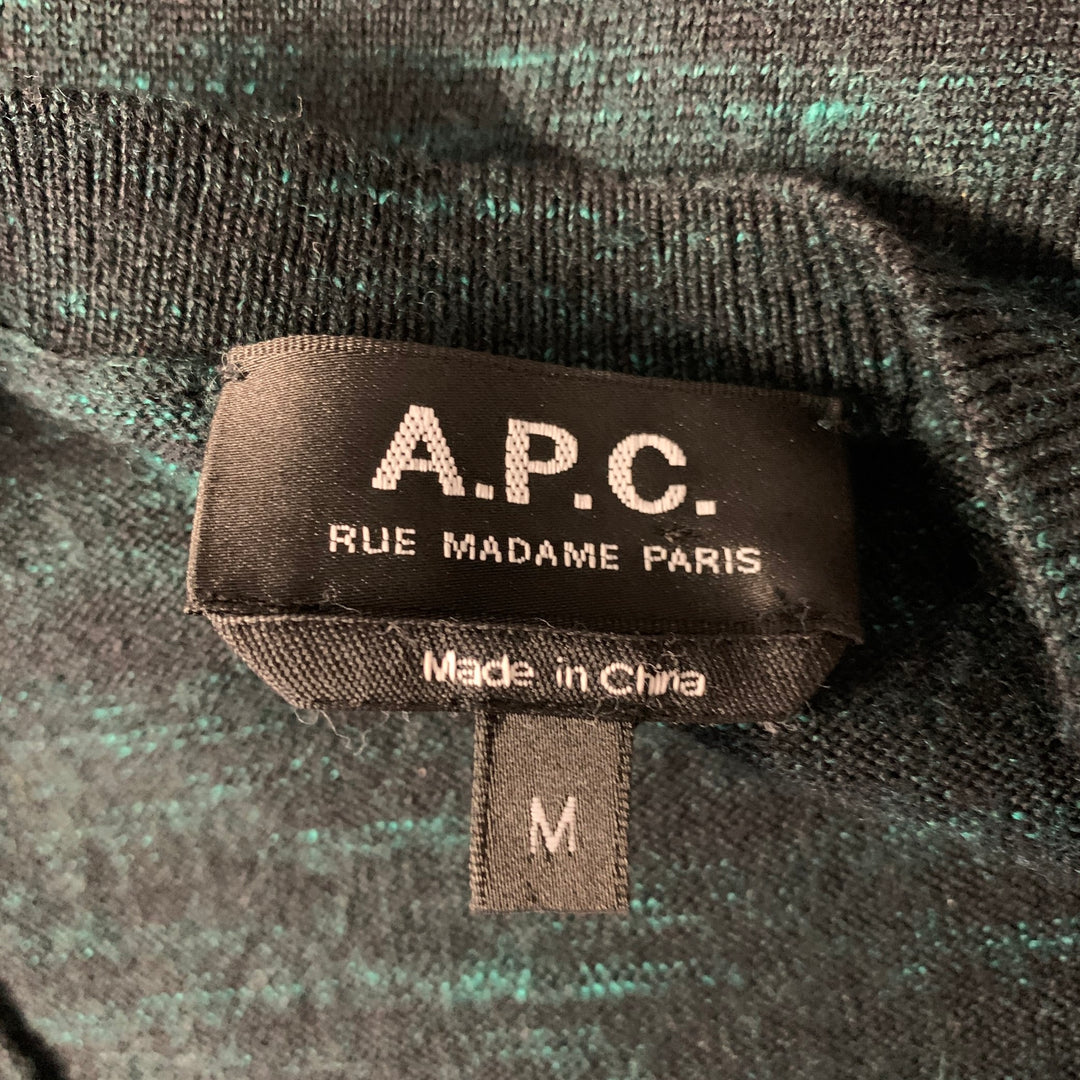 A.P.C. Size M Green Black Melange Wool Ribbed Pullover