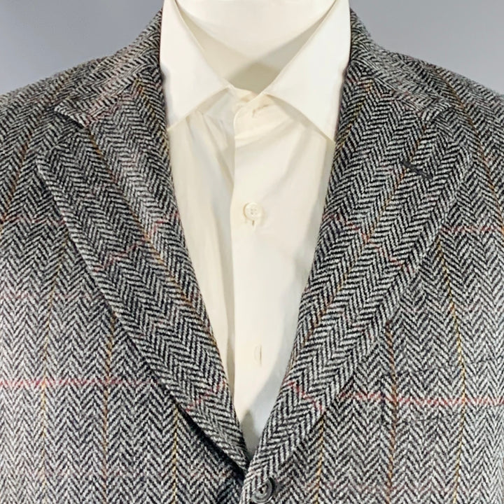 O'CONNELL'S Size 42 Long Grey Black Herringbone Wool Sport Coat