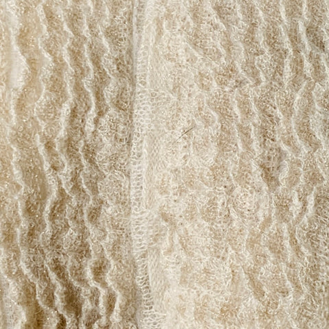 ALAIA Size L Beige Gold Mohair Blend Textured Ruffle Short Sleeve Open Front Cardigan