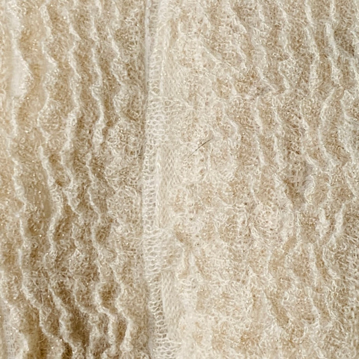 ALAIA Size L Beige Gold Mohair Blend Textured Ruffle Short Sleeve Open Front Cardigan