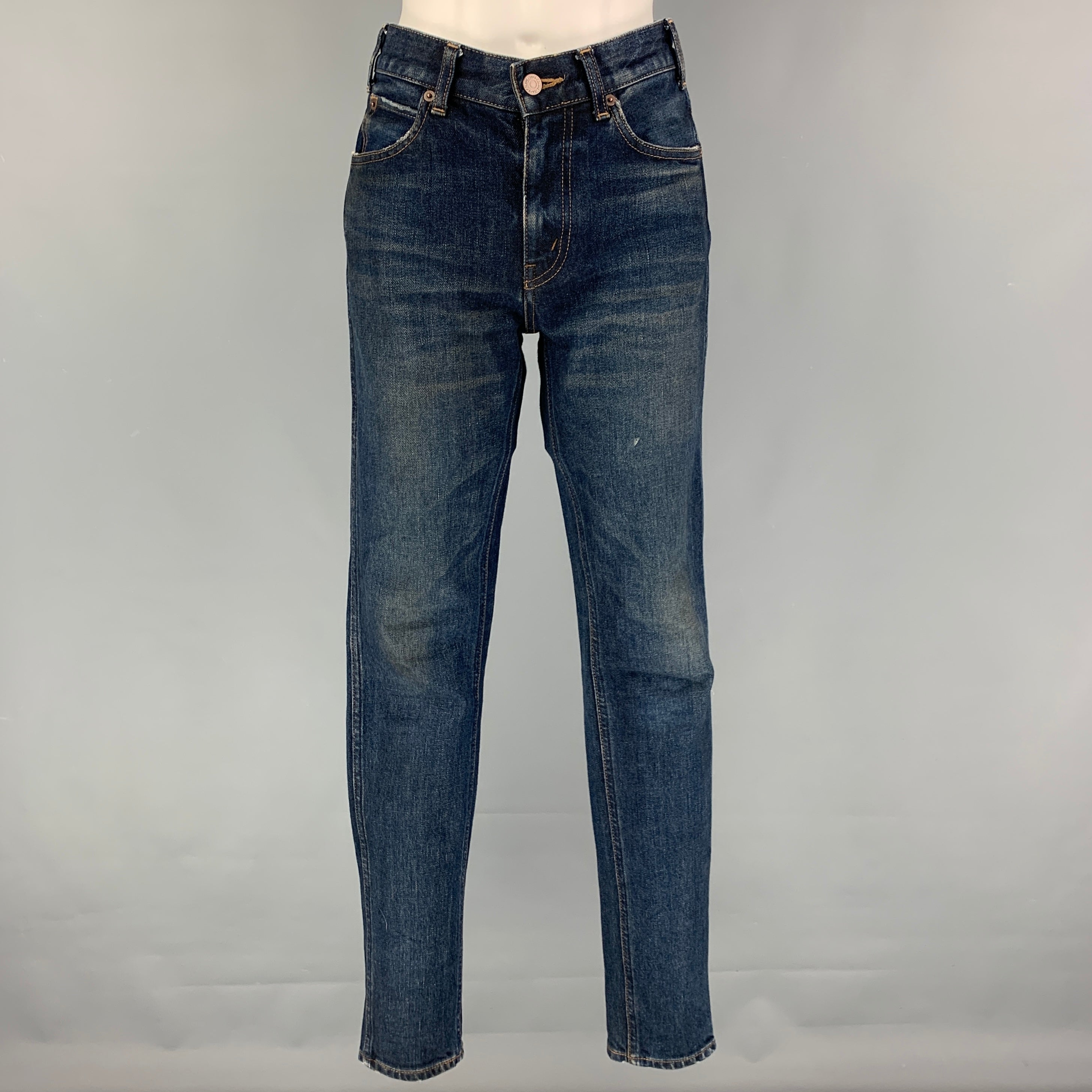 CELINE デニム　26インチ CELINE Size 26 Dark Blue Cotton Slim Patch Jeans – Sui Generis