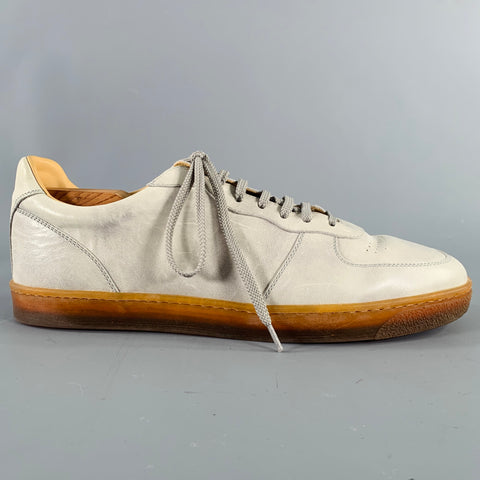 BRUNELLO CUCINELLI Size 10 Grey Tan Leather Lace-Up Sneakers